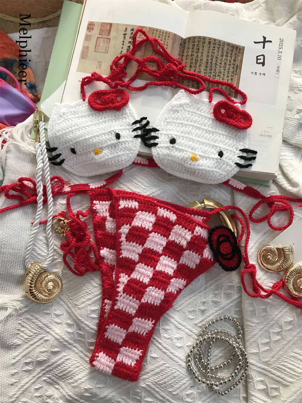 Ladies Cute Crochet Bikini Set 2 Pieces Bathing Suit Sexy Micro Bikinis Ties Swimsuit Thong Suit