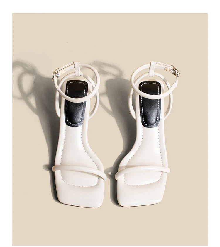 Women's High Heel Sandals Square Toe Thin Heels One-length Strip Open Toe Sandals