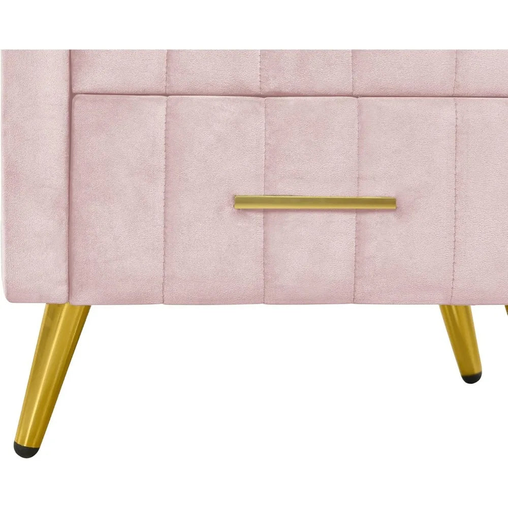 Velvet Nightstands, Upholstered Nightstand with Faux Marble Top, End Table with Metal Legs, Bedroom Furniture Nightstands