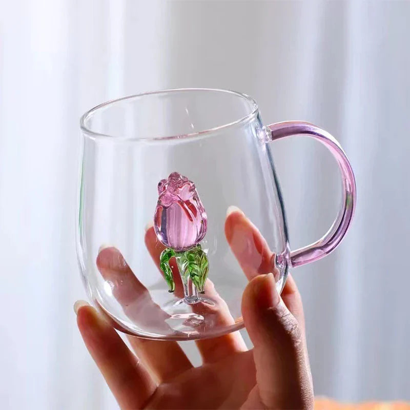 Cute Creative 3D Glass Cups Transparent Mugs With Handle