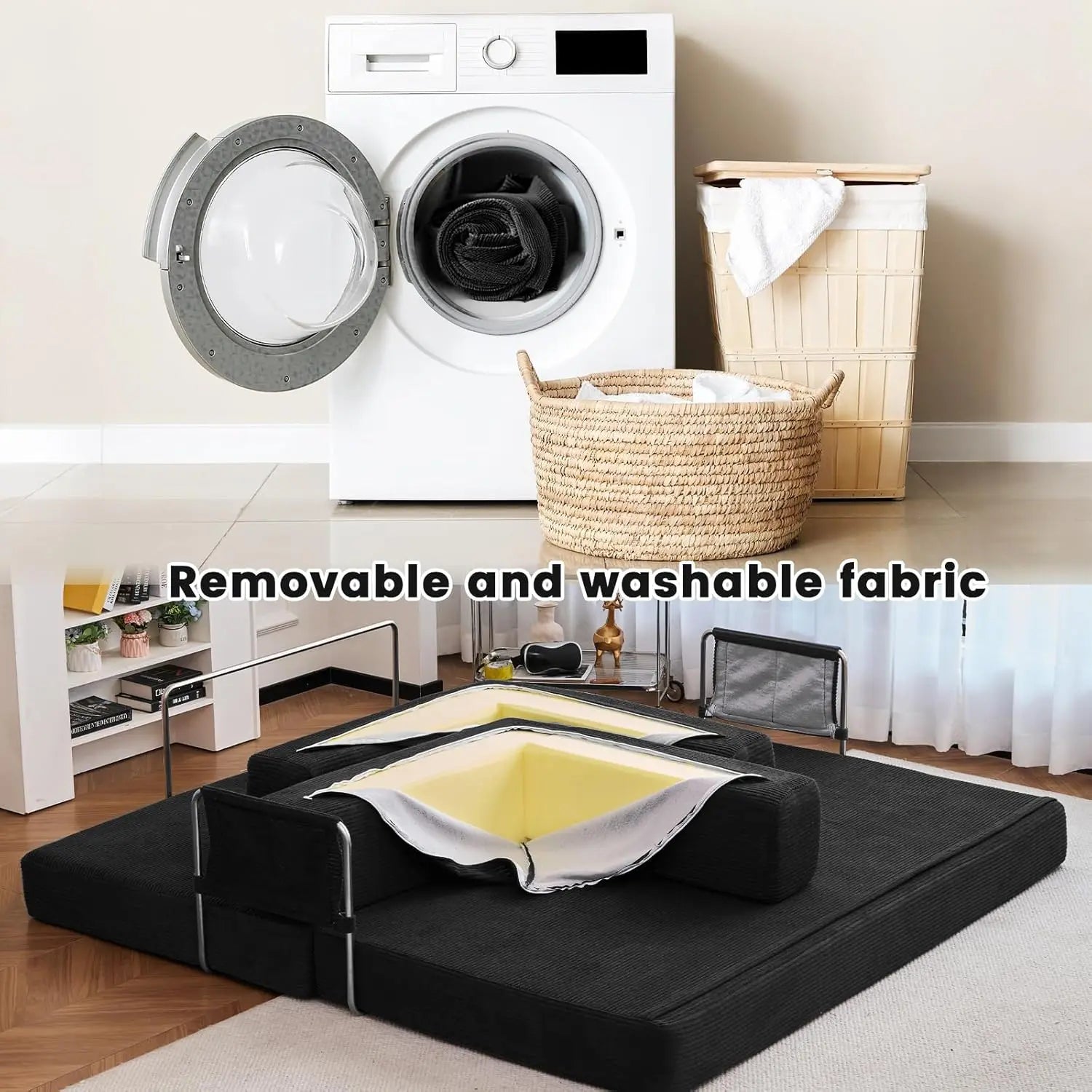 Combination Modular Sofa Living Room Folding Sofa Bed Convertable Corduroy Couch Floor Sleeper 4-in-1 Comfy Foldable Lazy