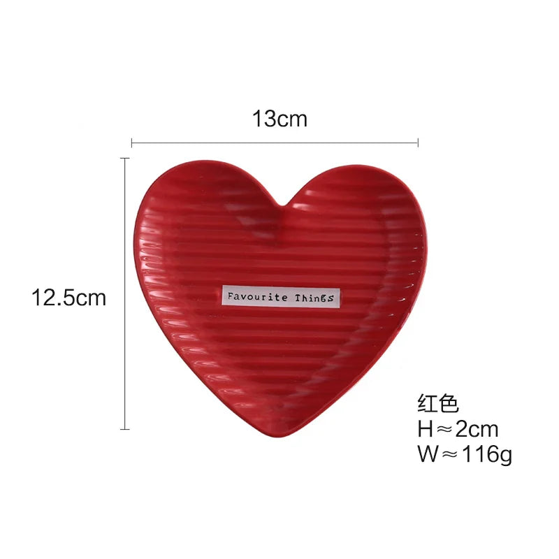 Decorative Love Shape Ceramic Dish, Breakfast Tray, Cake Dessert, Jewelry Plate, Crockery