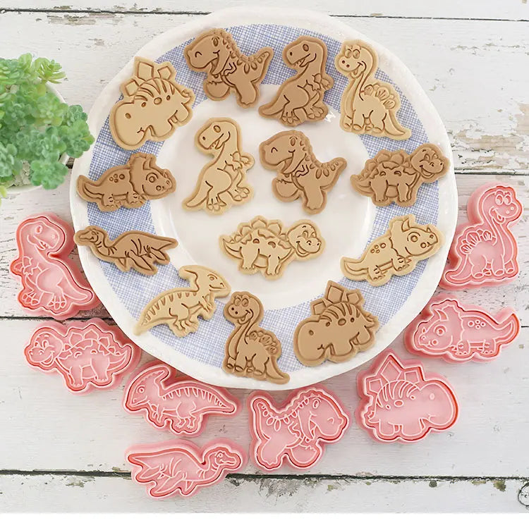 Cookie Cutters Plastic 3D Cute Cartoon Pressable Biscuit Mold Cookie Stamp Kitchen Baking Pastry Bakeware 8 Pcs/set