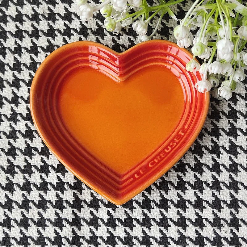 Gradient Heart-shaped Ceramic Dishes, Underglaze Color Simple Tableware, Dip Dish Desserts Snacks Plate