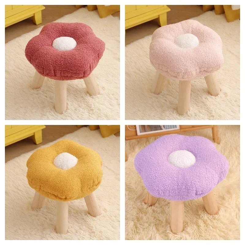 Flower Small Round Stool Ottoman Colorful Small Endurable Wood Round Bench Home Decoration
