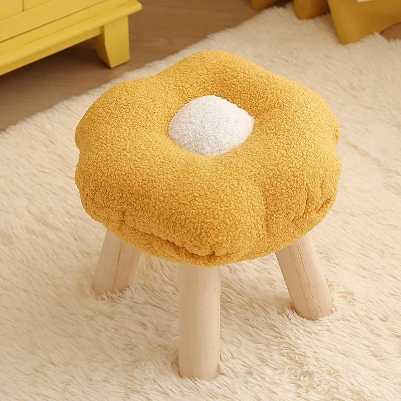 Flower Small Round Stool Ottoman Colorful Small Endurable Wood Round Bench Home Decoration