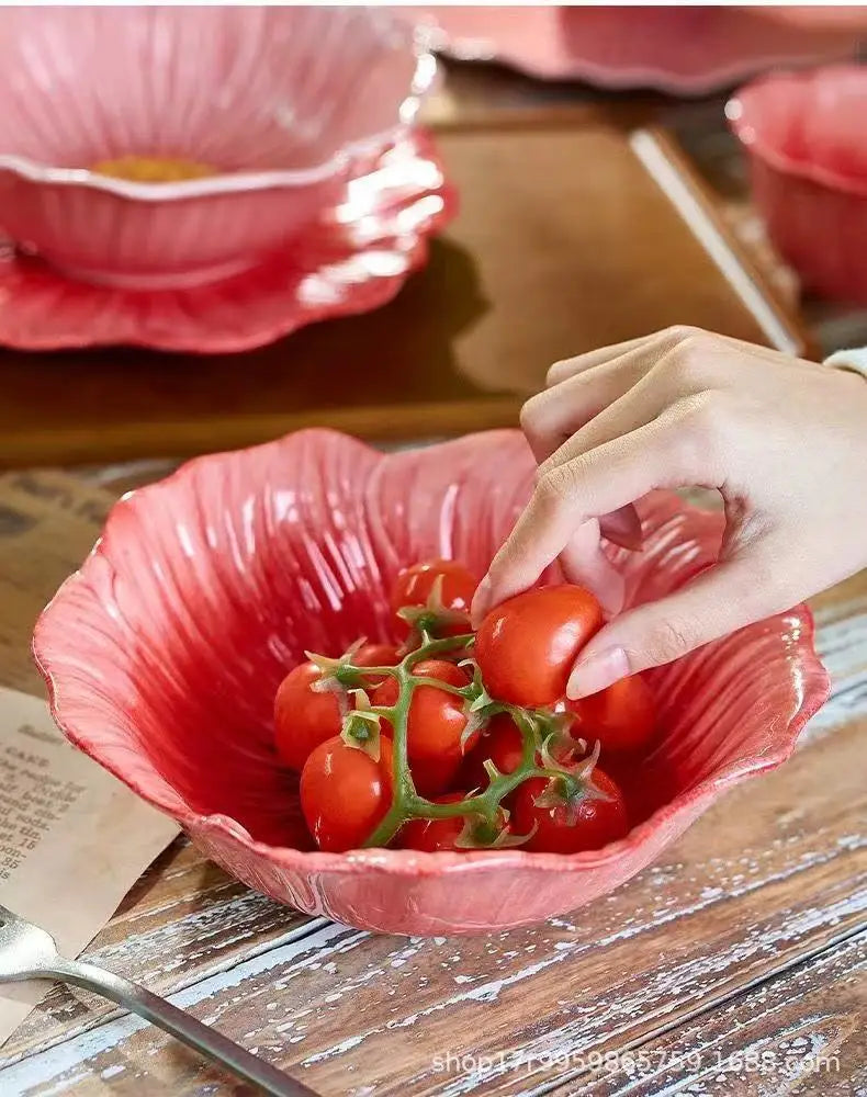 Ceramic Flower Serving Plate Cake Dessert Plate Flower Ceramic Bowl Tableware Set Dining Table