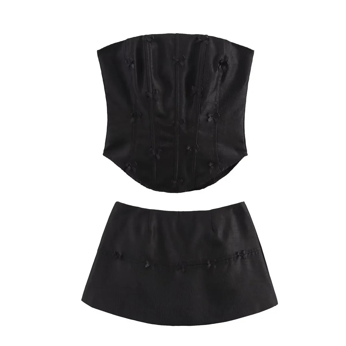 Ladies Bow Sleeveless Strapless Vest Top Women's Summer Sexy Pure Desire Set Hip Hugging Skirt Two-piece Set