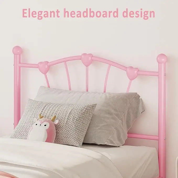 Twin Size Bed Frame, Heart Shaped Metal Bed Frame with Headboard and Footboard, Platform Bed Frame with Sturdy Slat Support