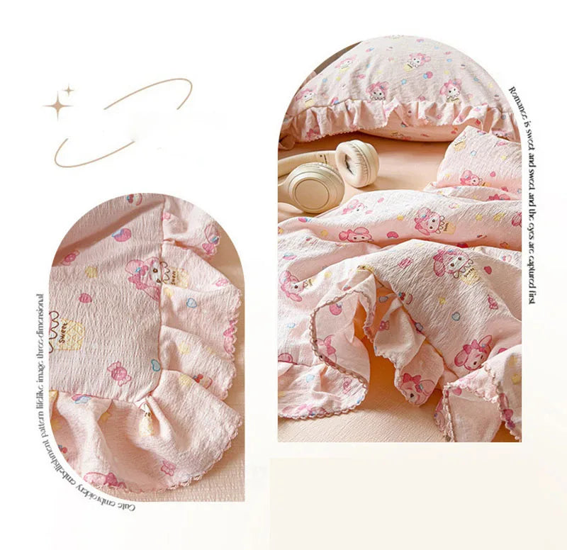 Korean Quilt with Lace and Ruffle Pure Cotton Patchwork Comforter for Summer Skin-Friendly Breathable Cooling Blanket for Home