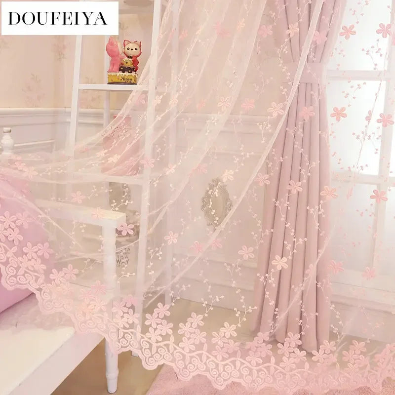 Pink Blackout Princess Curtains for Girls Living Room Bedroom Windows Romantic Curtain