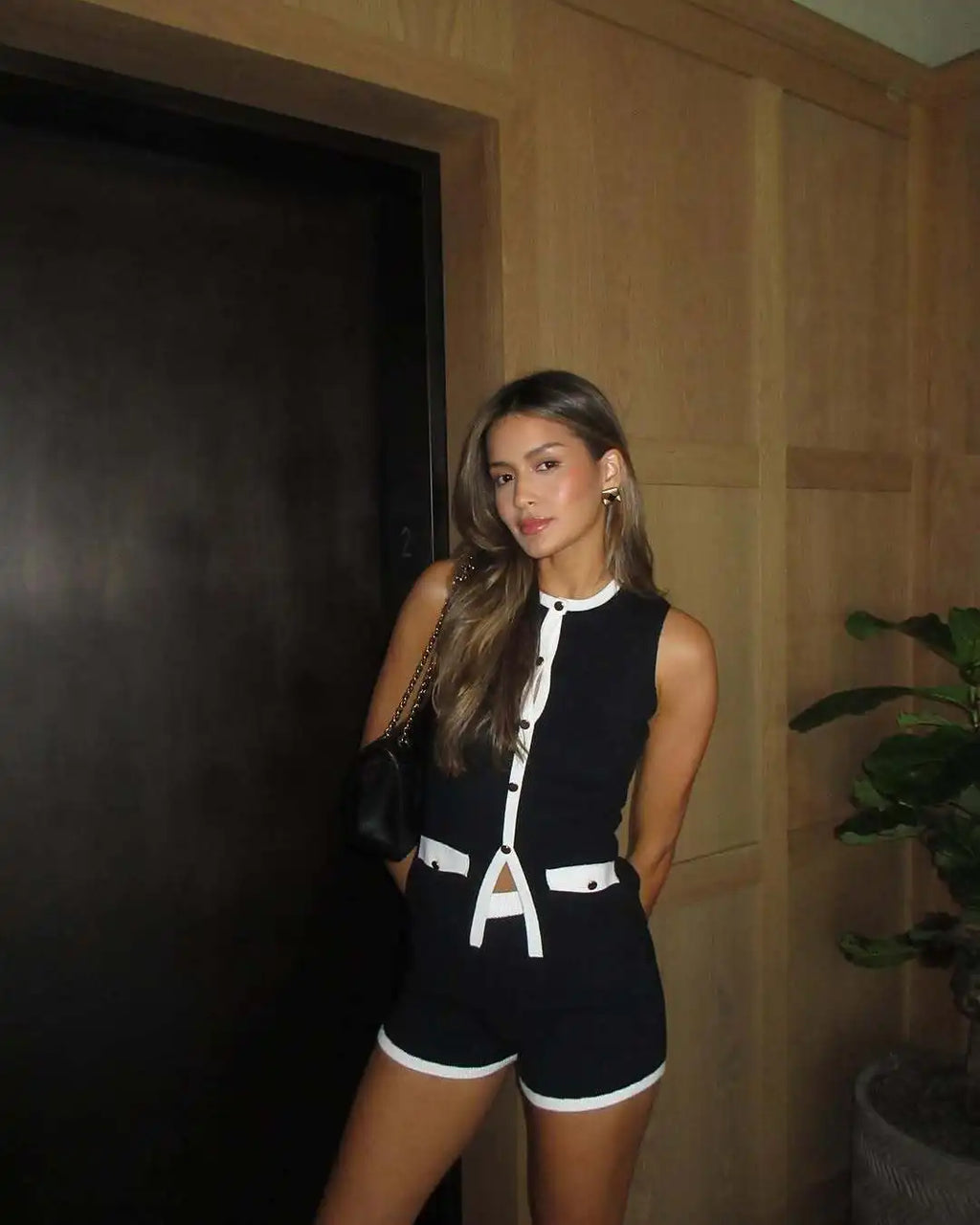 Women's Elegant Short Sets Sexy Fashion Patchwork Slim Knitted Holiday Outfits Summer Top and Mini Shorts Two Piece Set