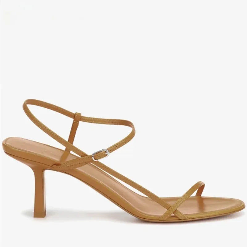Thin Strap French Sandals With a Single Buckle Strap for Women, Slim Heels and Open-Toed High Heels