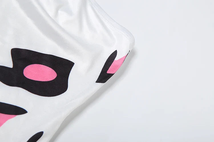 Metal Hearts Strapless Dress Women Fashion Print Sexy Cleavage Backless Skinny Peach Hip Mini Bodycon