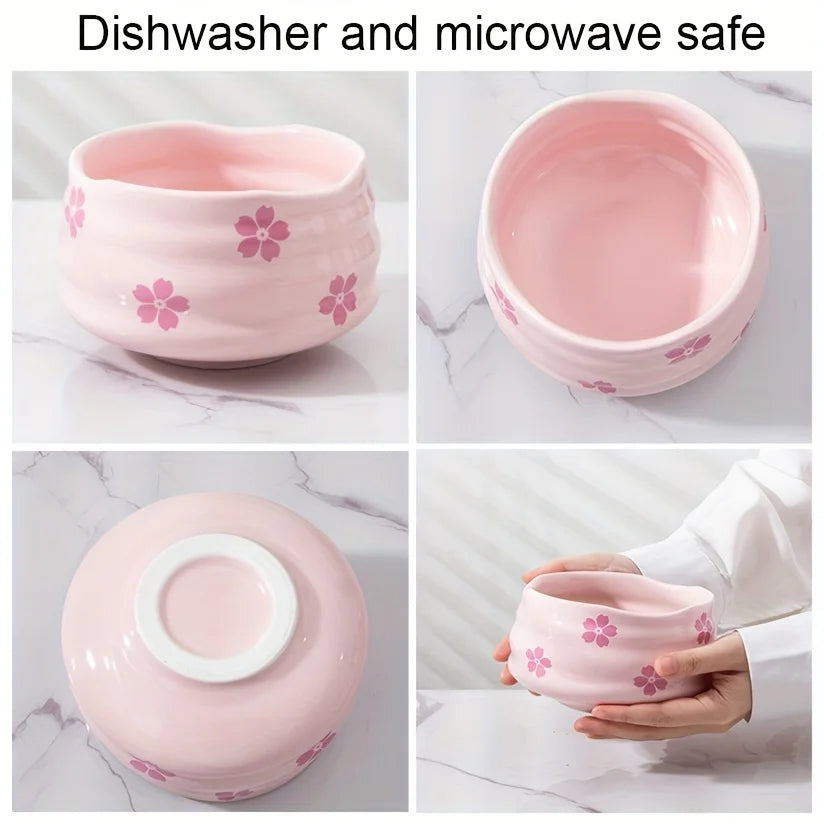 Pink Ceramic Matcha Bowl, Sakura/Heart Japanese Style Matcha Bowl Artistic Ceramic Tea Ceremony Bowl