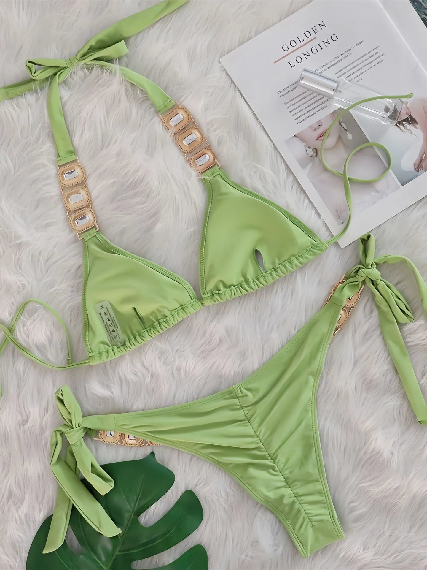 Sexy Rhinestone Bikini Set Women Luxury Pink Crystal Diamond Push Up Bandage Thong Swimsuit