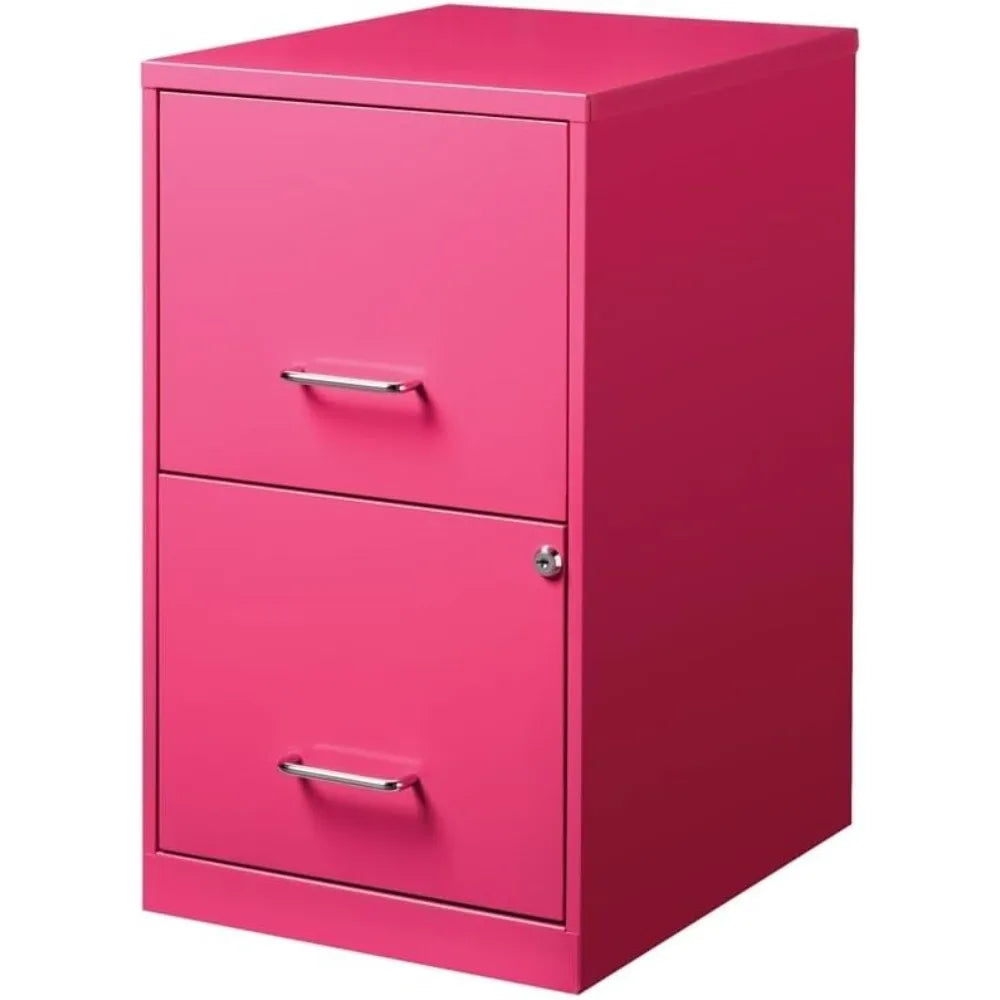 Row 2 Drawers 24.5" Vertical Pink Metal Filing Cabinet Lockable Pre-Assembled Stationary Legal/Letter Size for Home, Office