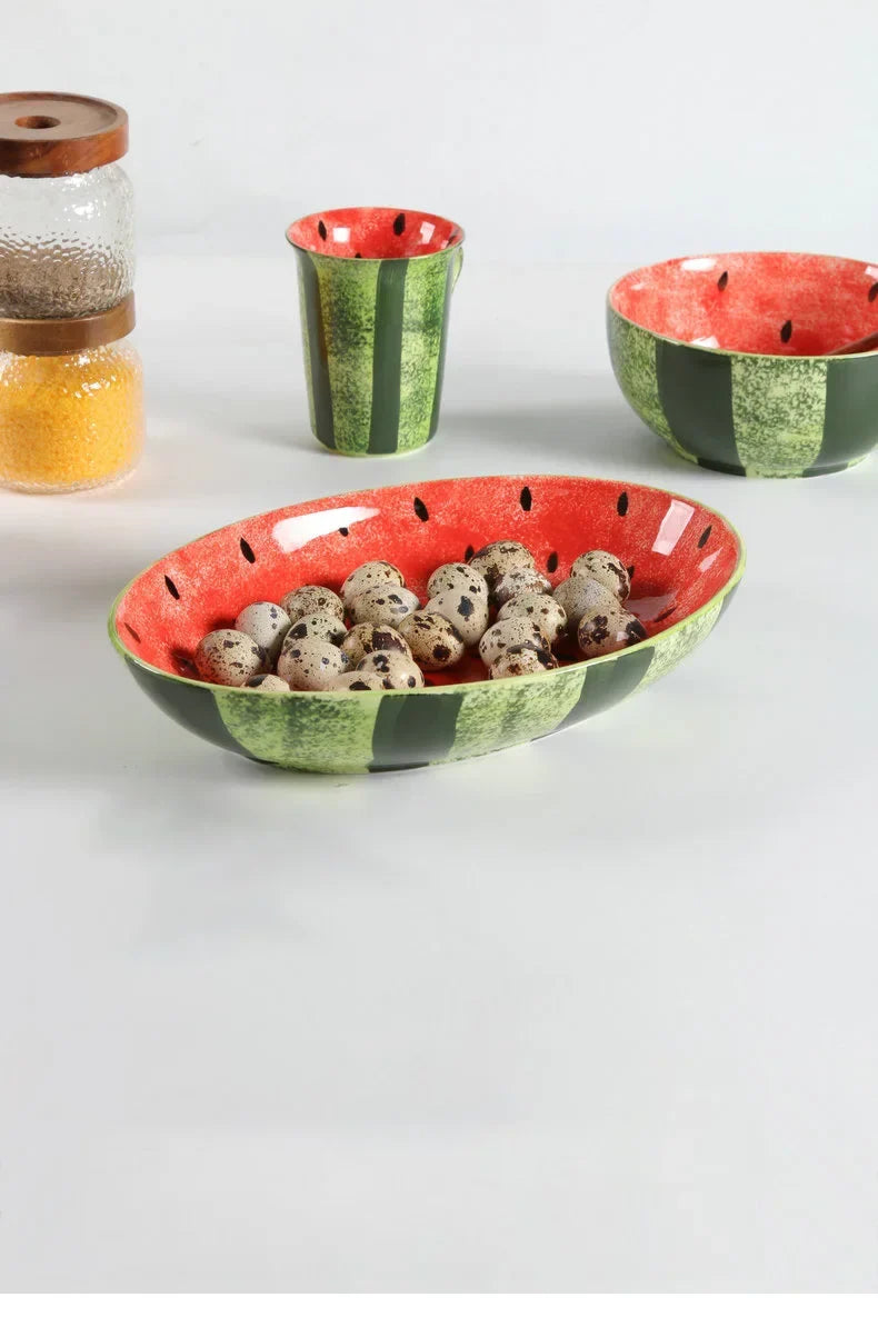 Watermelon Ceramic Cute Hand-painted Tableware Underglaze Color Fruit Shaped Bowl