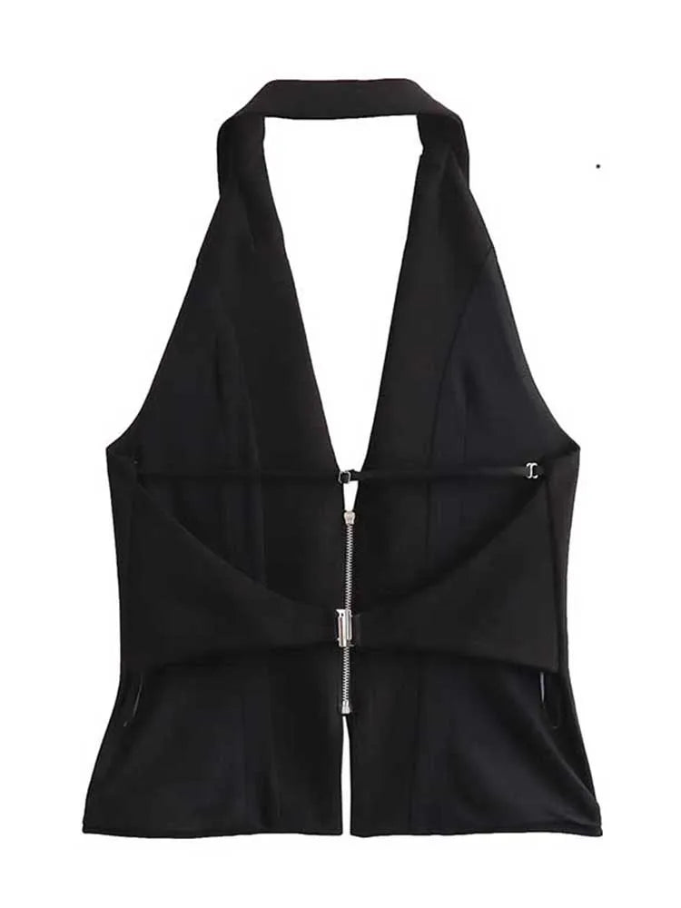 Women Sexy Backless Strapless Halter Corset Tops Side Zipper Lady Slim Camis Female Solid Chic Tops