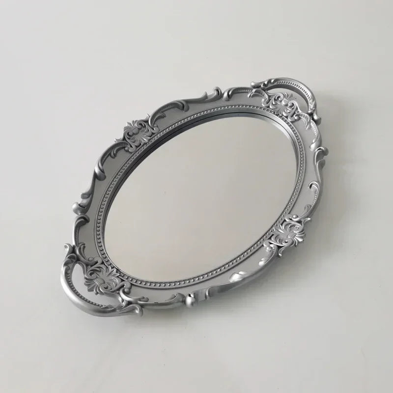 Vintage Oval Jewelry Display Tray Mirror