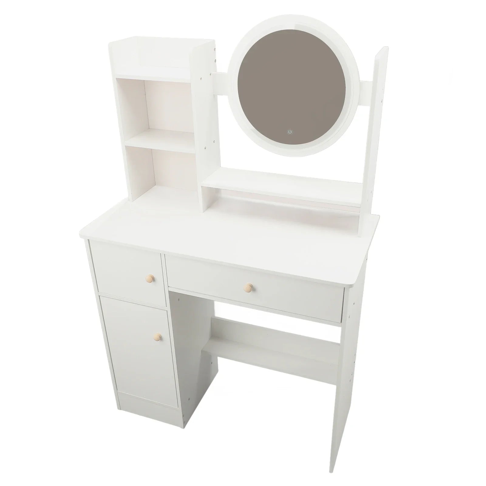 Makeup Vanity Desk Multiple Shelves Multifunction Space Saving Stylish Dressing Table Strong White with Lighted Mirror for Home