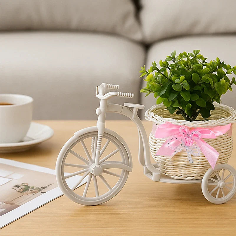 Plastic Flower Basket Vase Pink Tricycle Bicycle Model Home Garden Wedding Party Decor Romantic Cute Decor Figurines Miniatures
