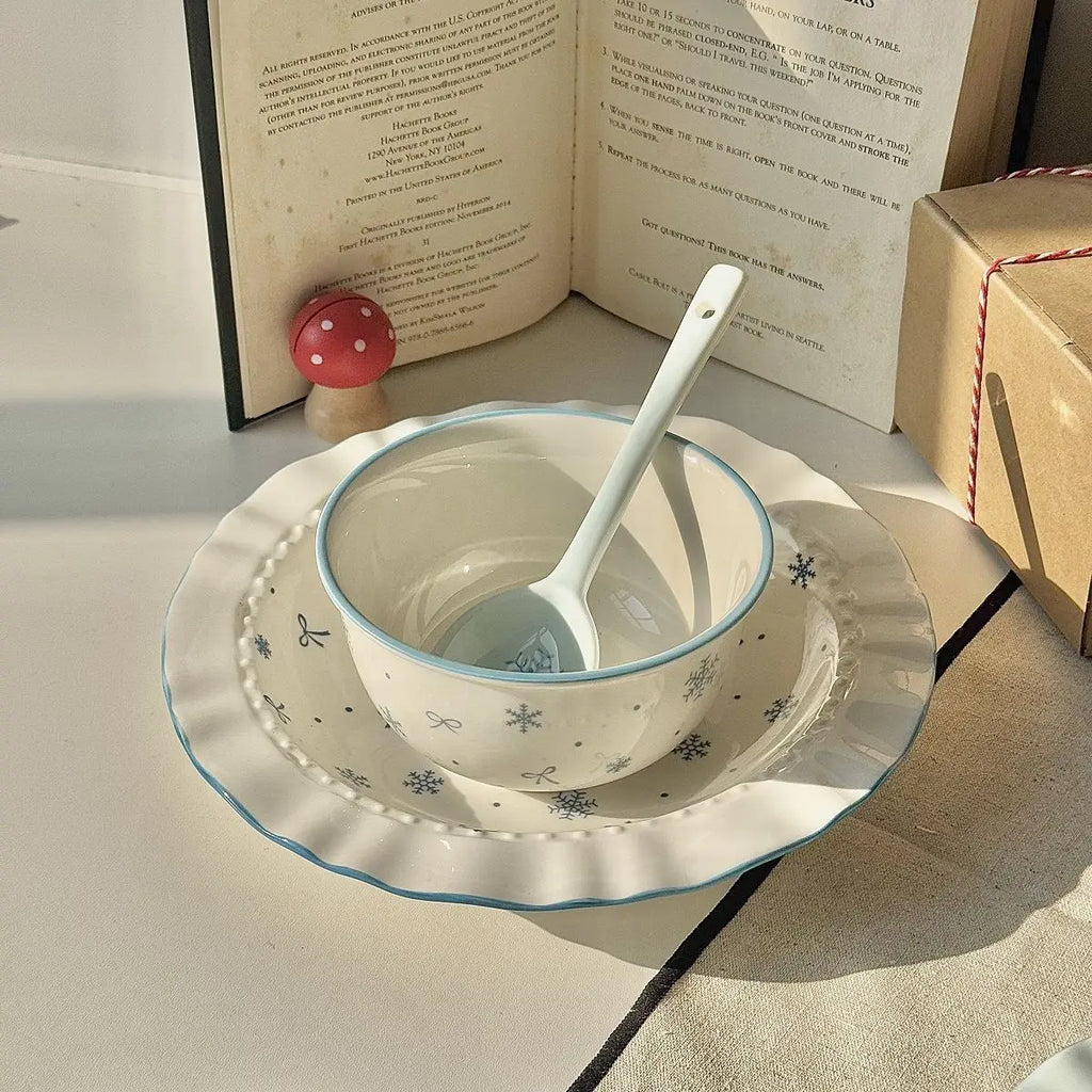 Ceramics Blue Bows Bowl & Plate Dinnerware