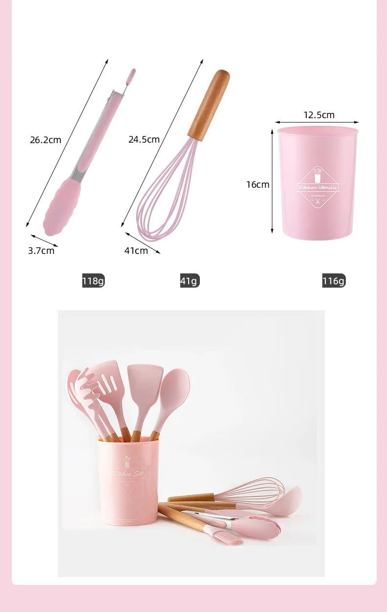 Food Grade Silicone Kitchenware Cooking Tools Cookware Set High Temperature Spatula Spoon Anti-scald Kitchen Tools