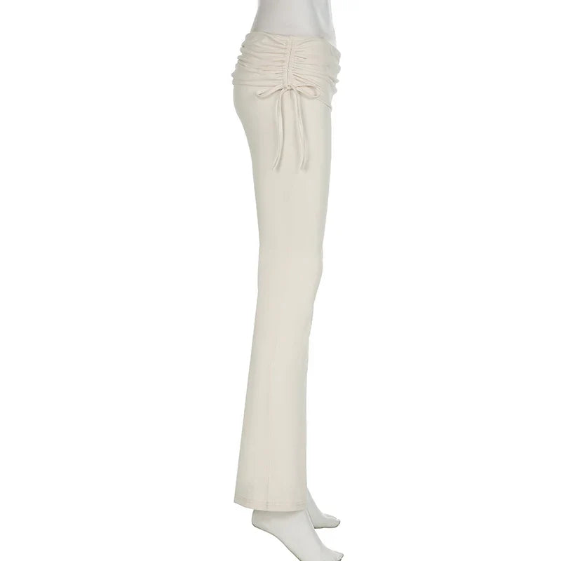 Casual Solid Drawstring Patchwork Pants Slim Low-Waisted Flare Pants Women - Spring Summer Fashion Ladies Streetwear