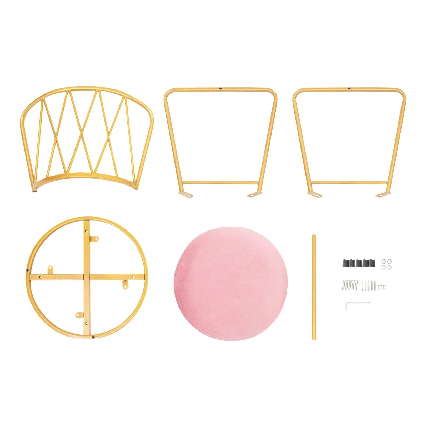 Pink Velvet Makeup Chair with Gold Base 50mm Thick Cushion & Modern Vanity Stool Foldable Backrest Freestanding