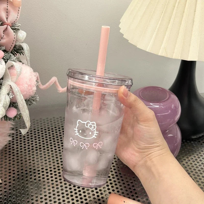 New Cartoon Kawaii Kitty Straw Cup With High Value And Lovely High-Temperature Resistant Large-Capacity