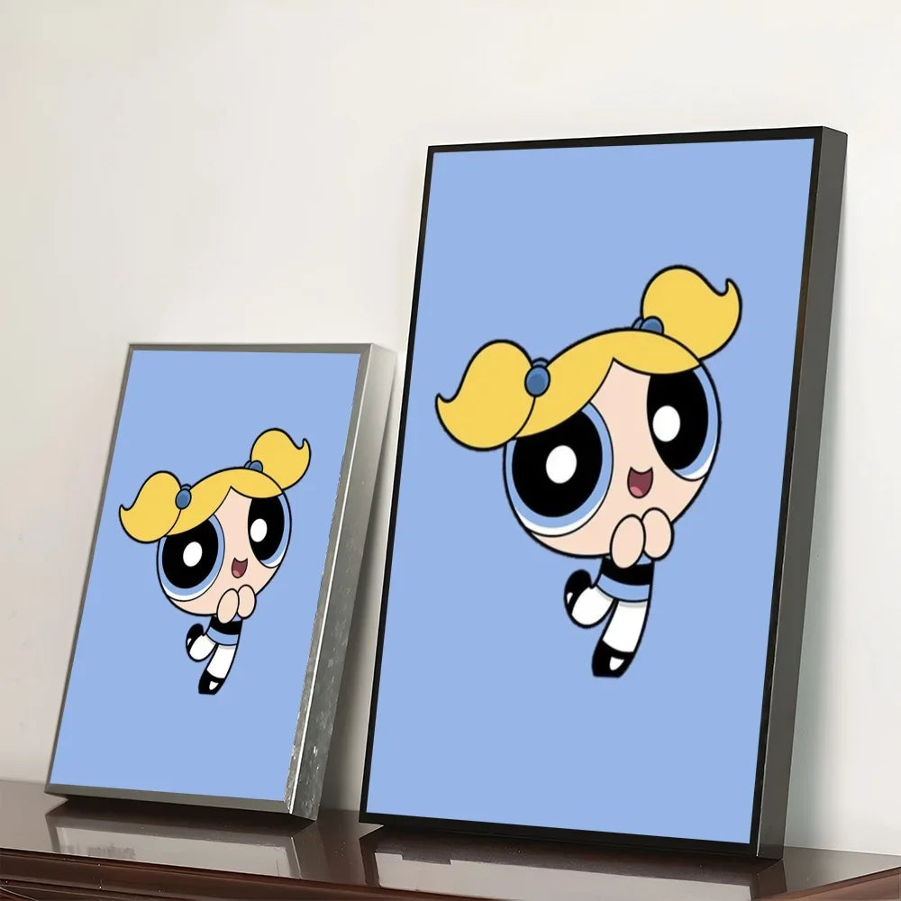 Cartoon P-Powerpuff Girls Poster Self-adhesive Art Waterproof Paper Sticker Wall Decoration