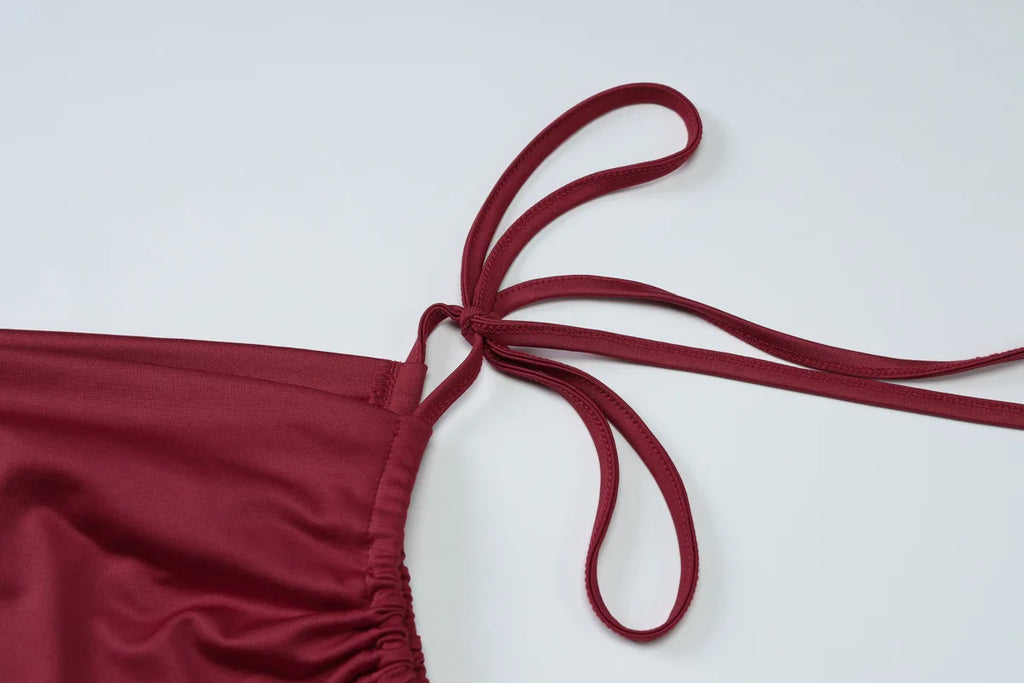 Sleeveless Skew Collar Ruched Lace Up Bodycon Crop Top Sexy Elegant l