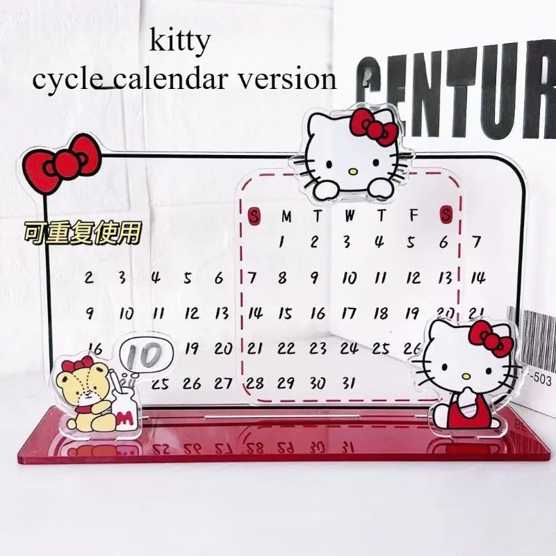 Sanrio Hello Kitty Calendar Cute Acrylic Recycling Reusable Calendar Note Board Desktop Essential