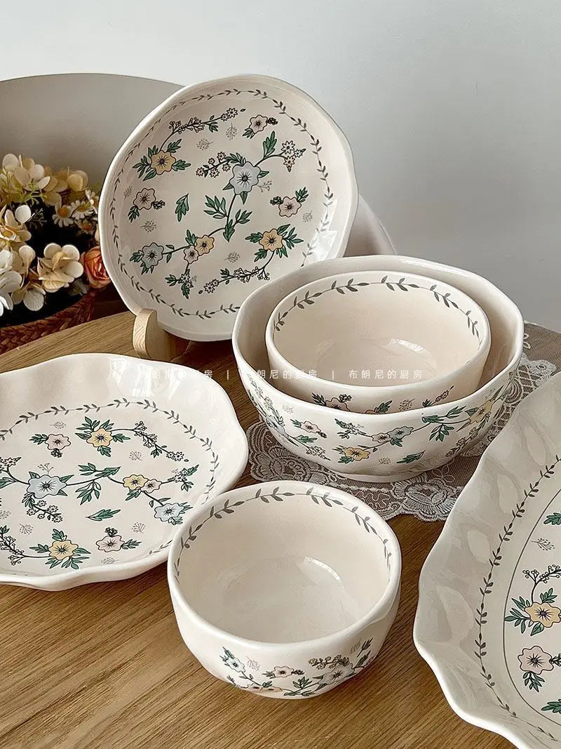 Ceramic Floral Bowl Plate Set