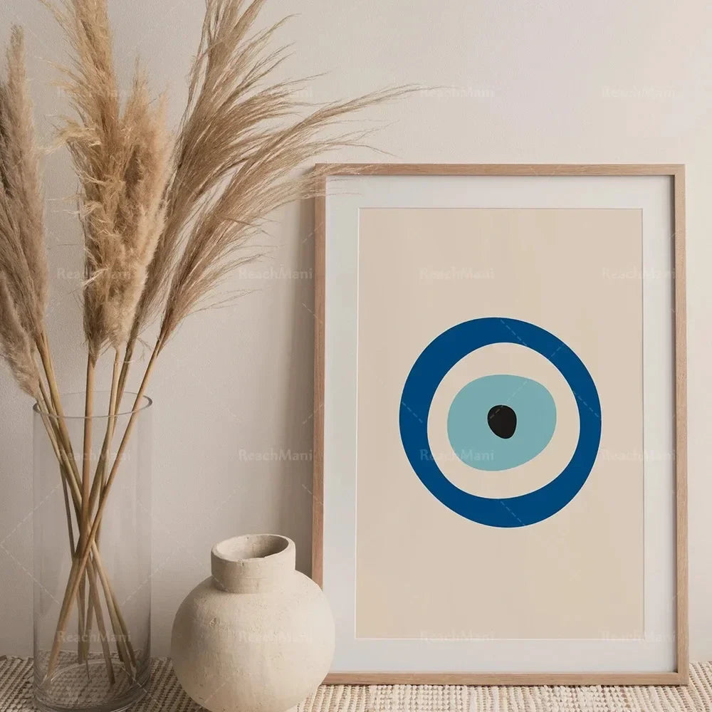 Traditional Evil Eye Flowers Pink Wall Art  MidCentury Modern Boho Decor Minimalist Digital Print Printable Canvas Painting