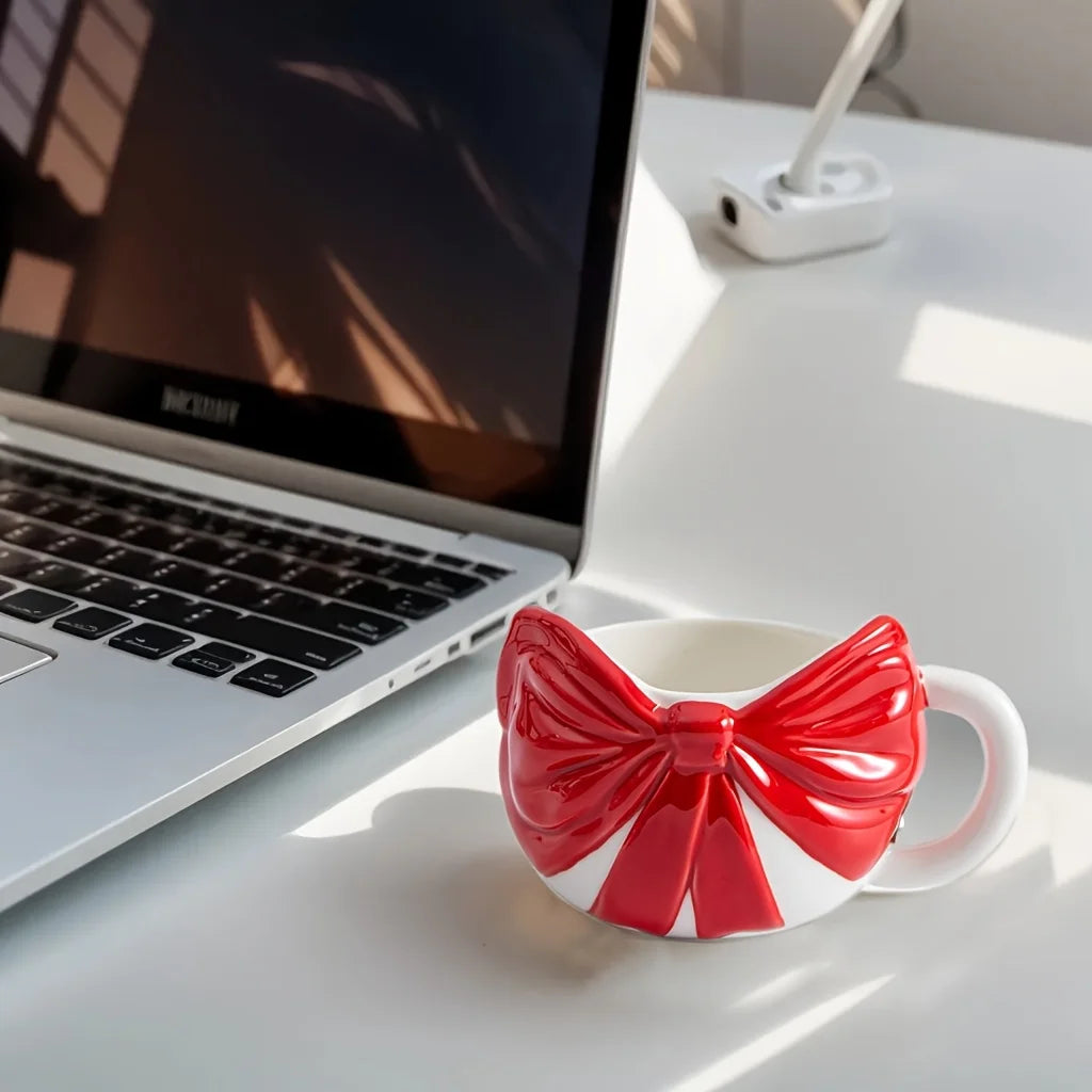 Ceramic Red Hand-painted Cute Bow Mug