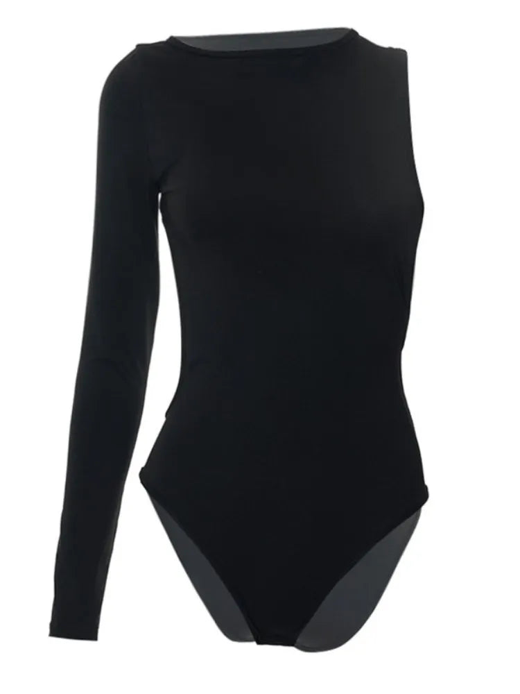 Streetwear Y2K Sexy One Shoulder Long Sleeve Backless Skinny Jumpsuit Ladies Aesthetic Bodycon Bodysuits