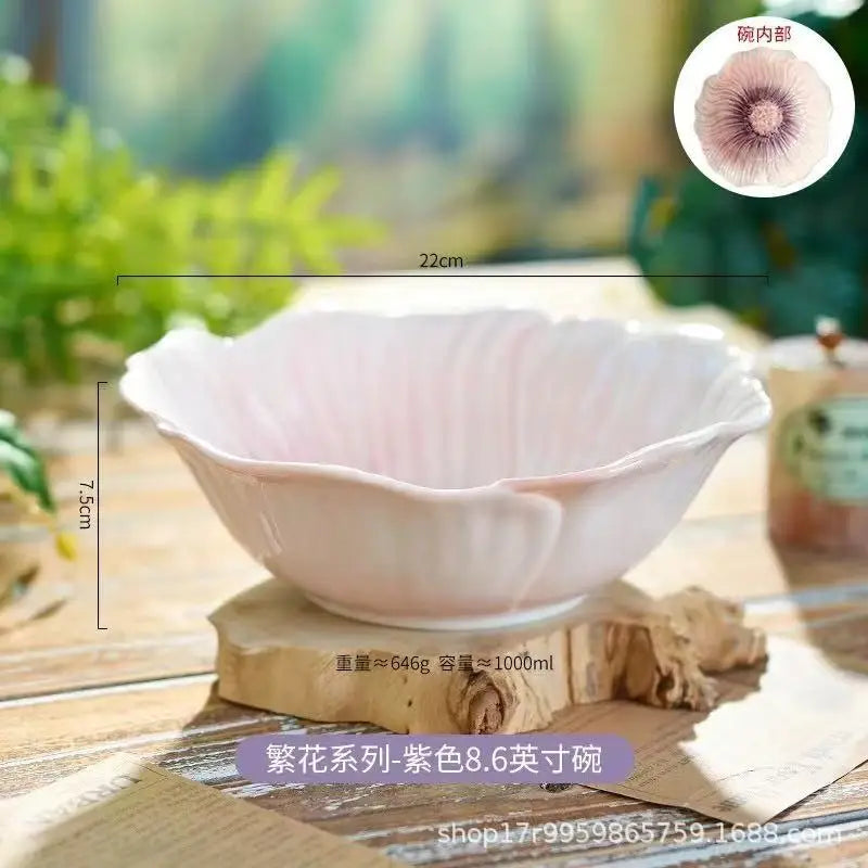 Ceramic Flower Serving Plate Cake Dessert Plate Flower Ceramic Bowl Tableware Set Dining Table
