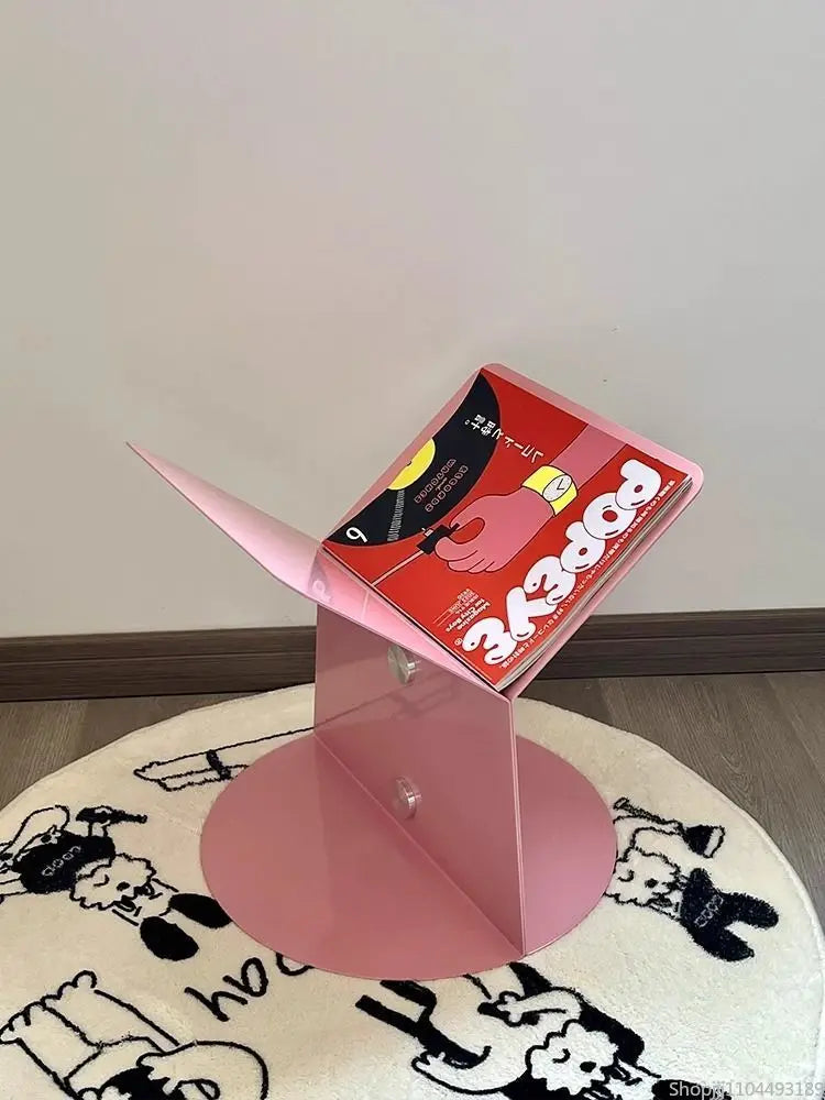 Y2K Pink Side Table - Dopamine Aesthetic Bedside Table with Magazine Rack