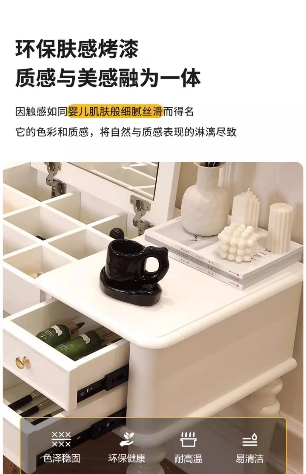 Luxury Modern Organizer Dresser Vanity Mirror Makeup Desk Dressing Table Storage