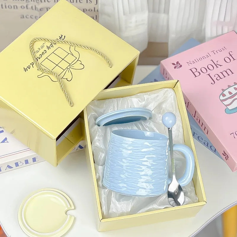 Rock-patterned Ceramic Mugs with Spoons