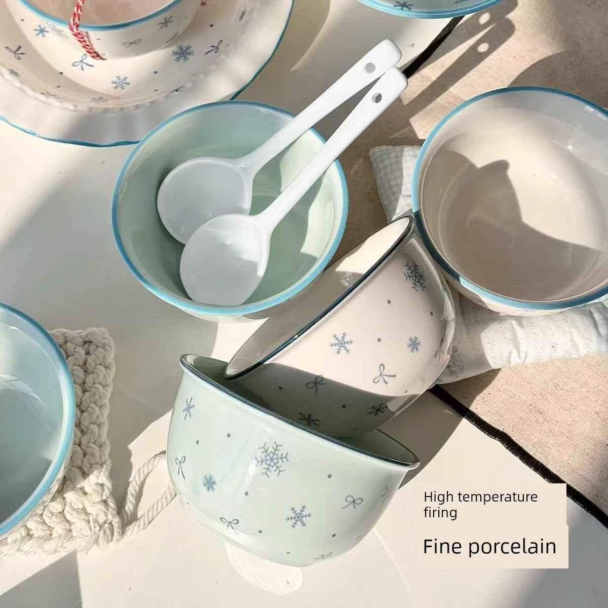 Ceramic Underglaze Color Bowl and Dish Tableware for One Person Bowl Spoon Bowl and Chopsticks