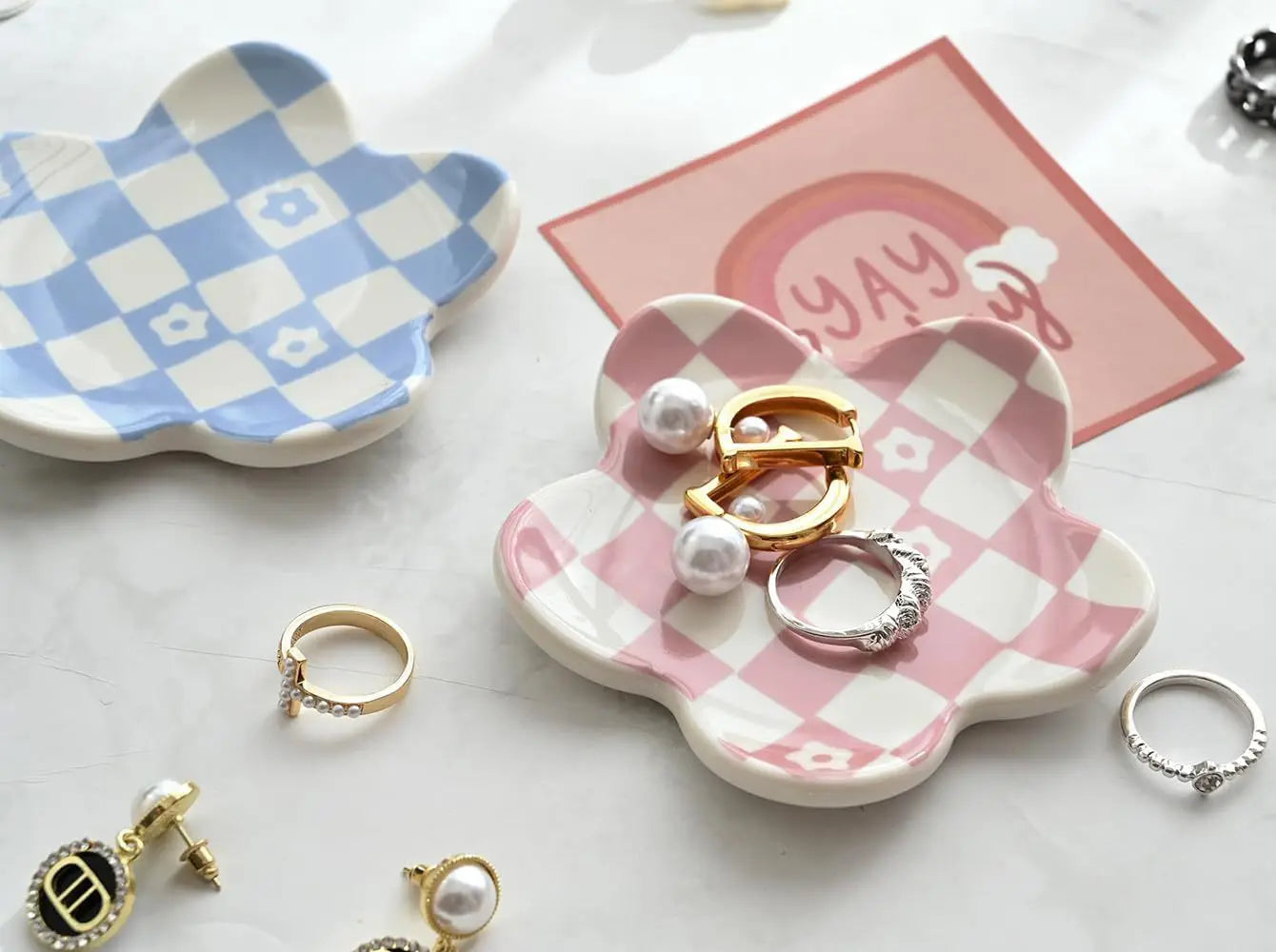 Ceramic Petal Tray, Jewelry Plate Necklace Ring Storage Dish,Jewelry Display Plate Desktop Decor