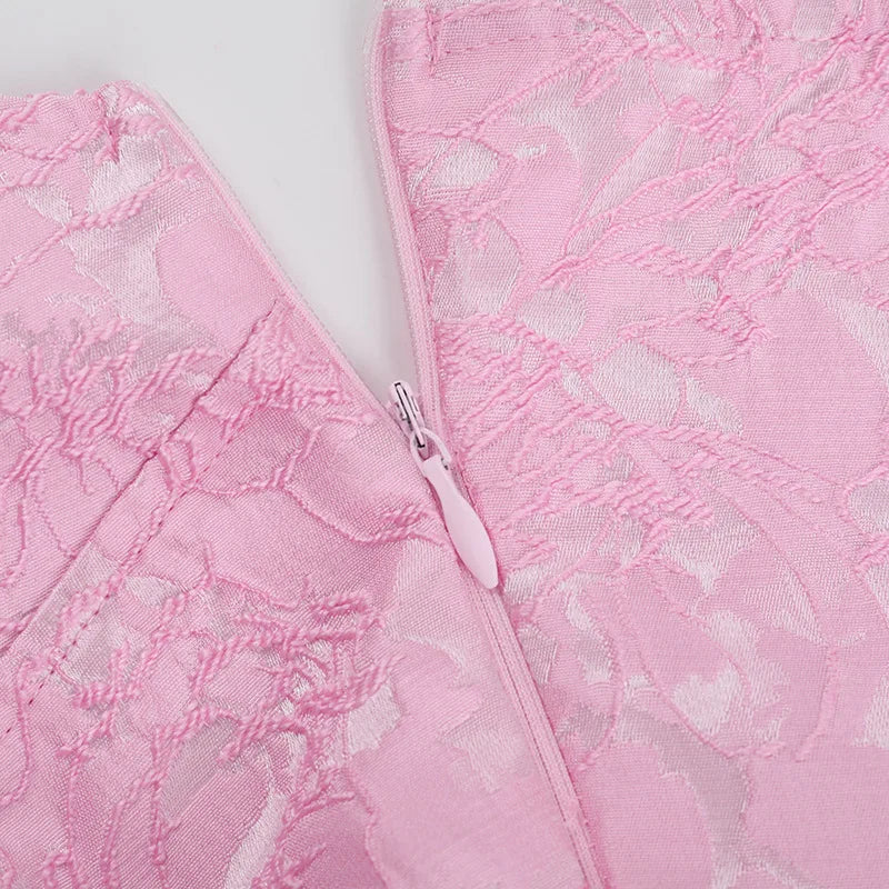 Pink Jacquard Halter Bow Evening Party Dress Women Robes Backless Elegant Sexy Dress Bodycon Mini Dress