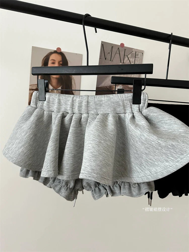 Women Preppy Elastic Waist Mini Skirt 2000s Coquette Design Shorts