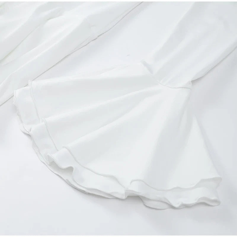 Pink Flare Sleeve Ruffle Pleated Mini Dress Women's Irregular Deep V-neck Buttons A-line Gowns