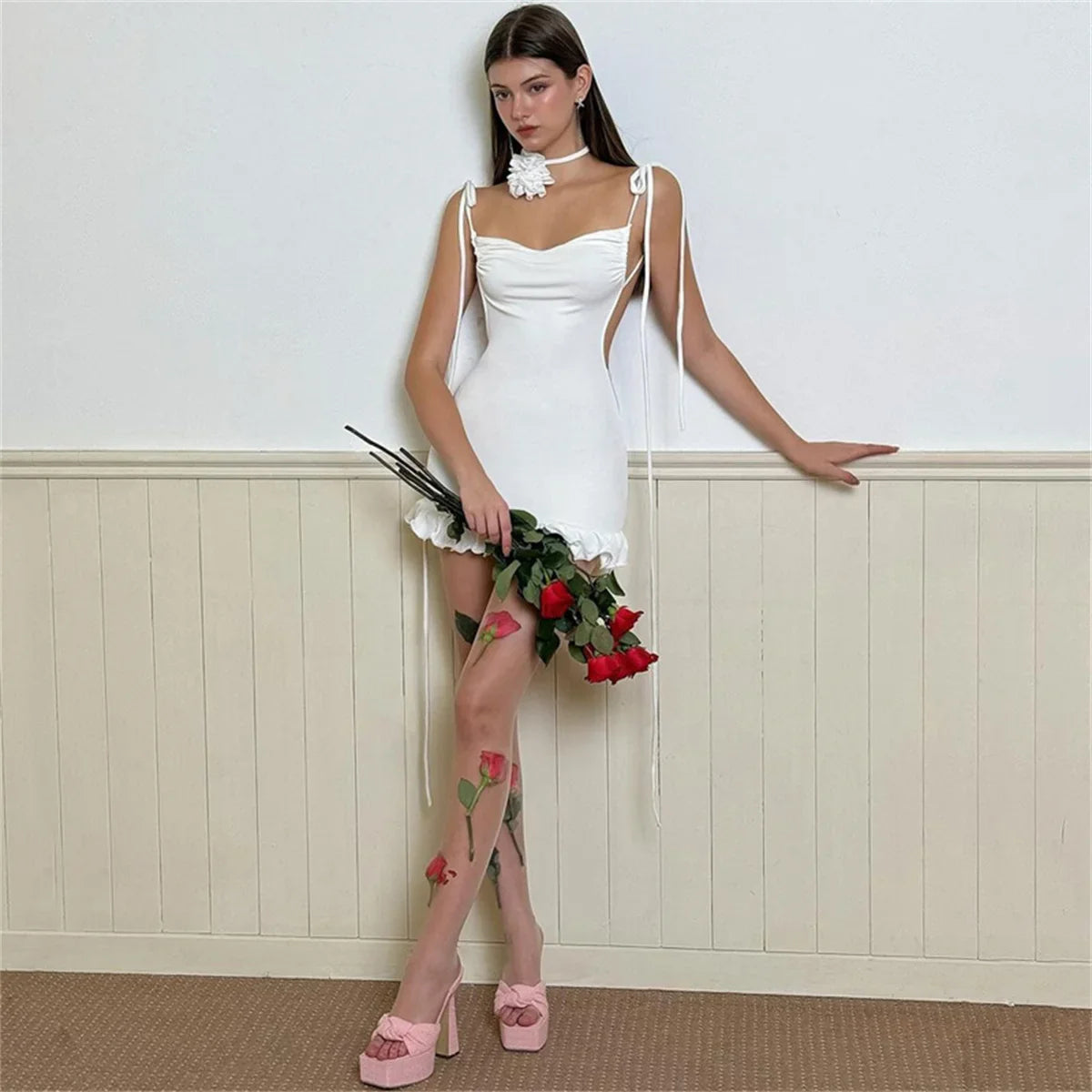 New High End Y2K Sexy Open Back Lace up Slim Fit Spicy Girl Short Summer Mini Dress