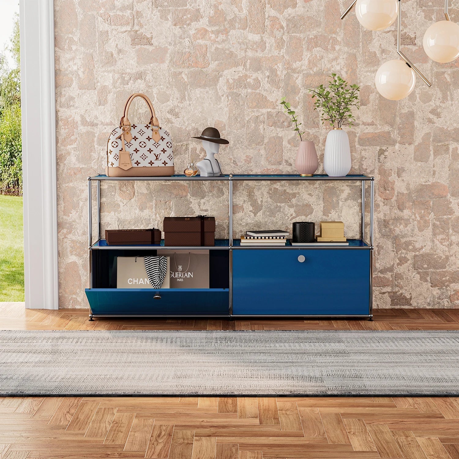 Modular Combination Storage Cabinet Middle Multi-function Haller Stainless Steel Structure with Door Furniture