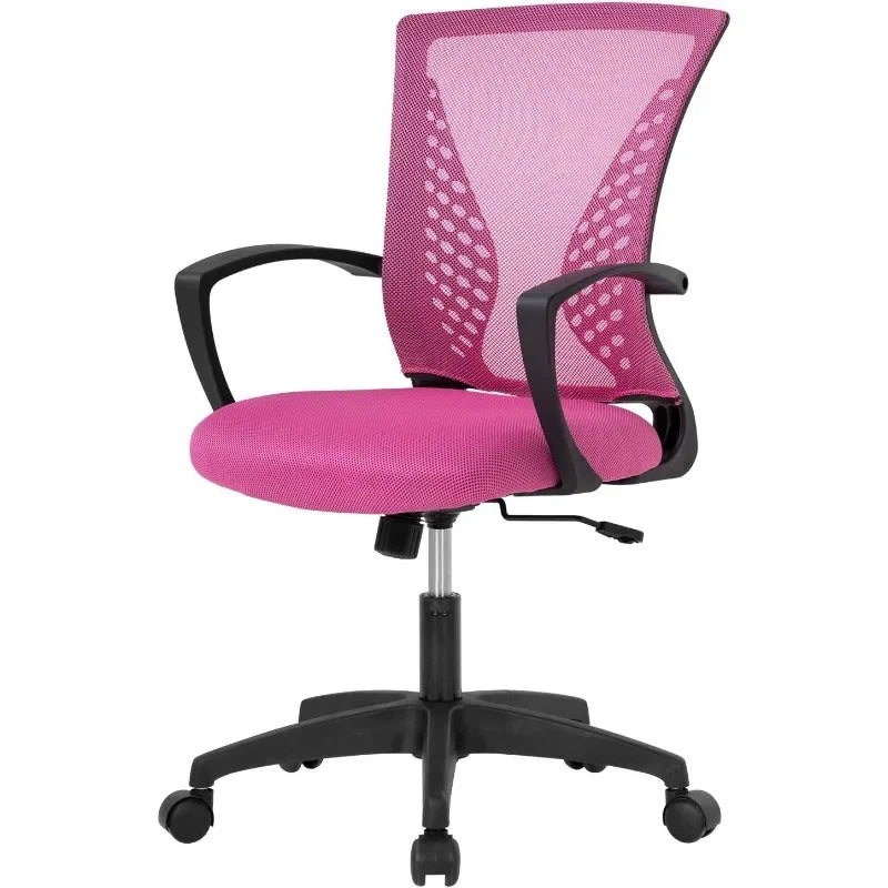 Pink Mid Back PC Swivel Lumbar Support Adjustable Desk Task Computer Mesh Chair with Armrest